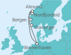 Reiseroute der Kreuzfahrt  7 Nächte - Norwegens Fjordwelten - ab/bis Bremerhaven - mit Flug - Mein Schiff