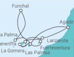 Reiseroute der Kreuzfahrt  14 Nächte - Kanaren, Madeira und marokkanisches Flair - ab/bis Las Palmas - mit Flug - Mein Schiff