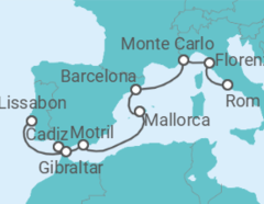 Reiseroute der Kreuzfahrt  Italien, Monaco, Spanien, Gibraltar - Oceania Cruises