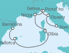 Reiseroute der Kreuzfahrt  A Journey through Renaissance Scenes & Mediterranean Tranquillity - Explora Journeys