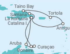 Reiseroute der Kreuzfahrt  14 Nächte - Jahresauftakt in der Karibik - ab/bis La Romana - Mein Schiff