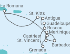 Reiseroute der Kreuzfahrt  14 Nächte - Karibische Inseln - ab/bis Bridgetown - mit Flug - Mein Schiff