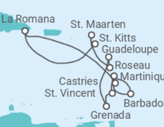 Reiseroute der Kreuzfahrt  14 Nächte - Karibische Inseln - ab/bis Bridgetown - mit Flug - Mein Schiff