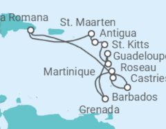 Reiseroute der Kreuzfahrt  14 Nächte - Festtage in der Karibik - ab/bis Bridgetown - mit Flug - Mein Schiff