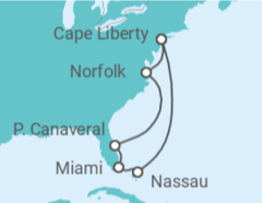 Reiseroute der Kreuzfahrt  10 Nächte - Florida und Bahamas - ab/bis Bayonne (New York) - mit Flug - Mein Schiff