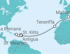 Reiseroute der Kreuzfahrt  14 Nächte - Transatlantik - ab Palma/bis La Romana - Mein Schiff
