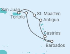Reiseroute der Kreuzfahrt  Britische Jungferninseln, Barbados, St. Lucia, Antigua Und Barbuda, Sint Maarten - Virgin Voyages
