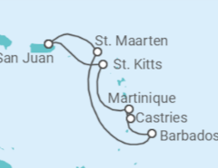 Reiseroute der Kreuzfahrt  Sint Maarten, Barbados, St. Lucia, Martinique - Virgin Voyages
