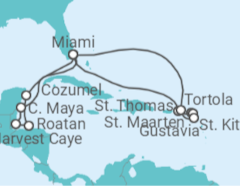 Reiseroute der Kreuzfahrt  Mexiko, Honduras, USA, Amerikanische Jungferninseln, Sint Maarten, Guadeloupe, Britische Jungfern... - Oceania Cruises