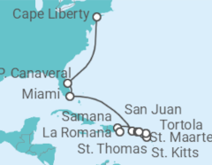 Reiseroute der Kreuzfahrt  15 Nächte - USA Ostküste & Karibiksonne - ab Bayonne/bis La Romana - Mein Schiff