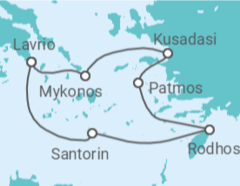 Reiseroute der Kreuzfahrt  Griechenland, Türkei - Celestyal Cruises