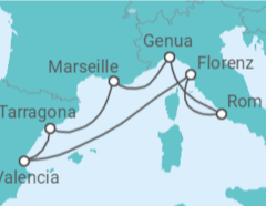 Reiseroute der Kreuzfahrt  Spanien, Italien, Frankreich - mit Flug - MSC Cruceros