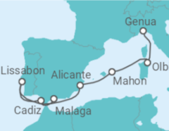Reiseroute der Kreuzfahrt  Spanien, Portugal, Italien - MSC Cruises