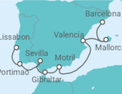 Reiseroute der Kreuzfahrt  Iberische Sonnenroute - NCL Norwegian Cruise Line