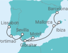 Reiseroute der Kreuzfahrt  Portugal, Spanien, Gibraltar - NCL Norwegian Cruise Line