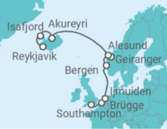 Reiseroute der Kreuzfahrt  Belgien, Niederlande, Norwegen, Island - NCL Norwegian Cruise Line