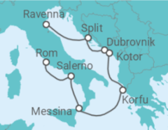 Reiseroute der Kreuzfahrt  Kroatien, Montenegro, Griechenland, Italien - NCL Norwegian Cruise Line