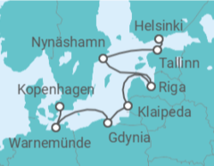 Reiseroute der Kreuzfahrt  Deutschland, Polen, Litauen, Lettland, Schweden, Belgien - NCL Norwegian Cruise Line