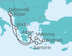 Reiseroute der Kreuzfahrt  Griechenland, Türkei, Kroatien, Montenegro - Virgin Voyages