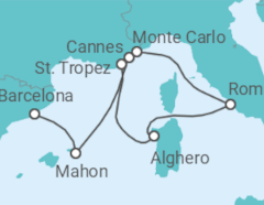 Reiseroute der Kreuzfahrt  An Extended Journey from Mediterranean Radiance to a Legendary Monaco Race Weekend - Explora Journeys