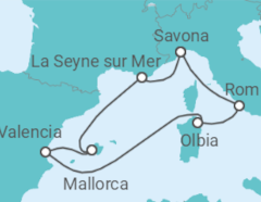 Reiseroute der Kreuzfahrt  Mittelmeer mit Provence - Costa Cruceros