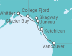 Reiseroute der Kreuzfahrt  Alaska - Holland America Line