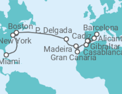 Reiseroute der Kreuzfahrt  Von Barcelona nach Miami - MSC Cruises