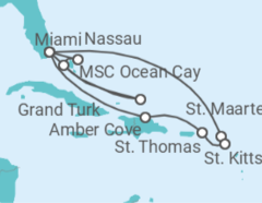 Reiseroute der Kreuzfahrt  Sint Maarten, Amerikanische Jungferninseln, USA, Bahamas - MSC Cruceros