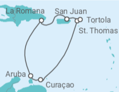 Reiseroute der Kreuzfahrt  Dominikanische Republik, Aruba, Curaçao, Amerikanische Jungferninseln, Britische Jungferninseln - NCL Norwegian Cruise Line