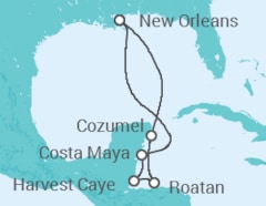 Reiseroute der Kreuzfahrt  Mexiko, Honduras - NCL Norwegian Cruise Line