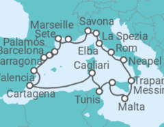 Reiseroute der Kreuzfahrt  Von Tarragona (Spanien) nach Barcelona - Oceania Cruises