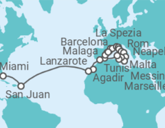 Reiseroute der Kreuzfahrt  Von Tarragona (Spanien) nach Miami - Oceania Cruises