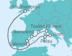 Reiseroute der Kreuzfahrt  Mediterranean Adventurer - Princess Cruises