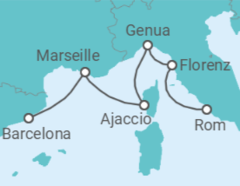 Reiseroute der Kreuzfahrt  Western Mediterranean with Italy - Princess Cruises