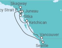 Reiseroute der Kreuzfahrt  Alaska - Virgin Voyages