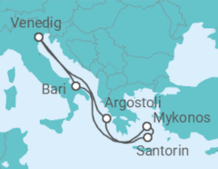 Reiseroute der Kreuzfahrt  Italien, Griechenland - Costa Kreuzfahrten