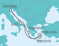 Reiseroute der Kreuzfahrt  Griechenland, Italien Alles Inklusive - Costa Kreuzfahrten