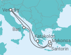 Reiseroute der Kreuzfahrt  Italien, Griechenland - Costa Kreuzfahrten