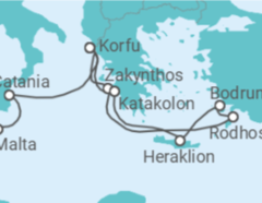 Reiseroute der Kreuzfahrt  Griechenland, Türkei & Sizilien ab Korfu - AIDA