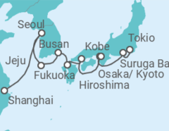 Reiseroute der Kreuzfahrt  China, Südkorea & Japan 1 - AIDA