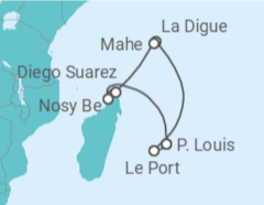 Reiseroute der Kreuzfahrt  Mauritius, Seychellen & Madagaskar 1 - mit Flug - AIDA