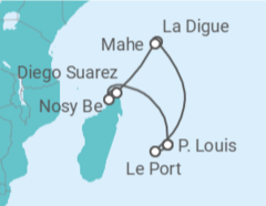 Reiseroute der Kreuzfahrt  Mauritius, Seychellen & Madagaskar 1 - AIDA