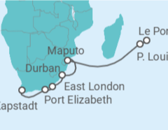 Reiseroute der Kreuzfahrt  Südafrika mit La Réunion & Mauritius 2 - AIDA