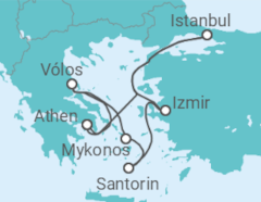 Reiseroute der Kreuzfahrt  Kulturroute des Ostmittelmeeres Alles Inklusive - Costa Kreuzfahrten