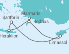 Reiseroute der Kreuzfahrt  7 Nächte - Östliches Mittelmeer mit Rhodos - ab/bis Heraklion - Mein Schiff