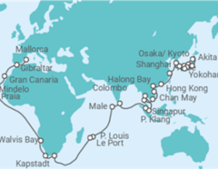 Reiseroute der Kreuzfahrt  86 Nächte - Große Weltentdecker-Route - ab Tokio/bis Palma - Mein Schiff