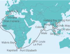 Reiseroute der Kreuzfahrt  57 Nächte - Große Weltentdecker-Route - ab Hongkong/bis Palma - Mein Schiff