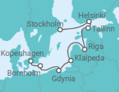 Reiseroute der Kreuzfahrt  Dänemark, Polen, Litauen, Lettland, Estland, Finnland - Silversea