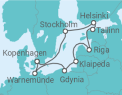 Reiseroute der Kreuzfahrt  Polen, Litauen, Lettland, Estland, Finnland, Schweden, Dänemark - MSC Cruises