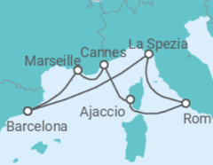 Reiseroute der Kreuzfahrt  Italien, Frankreich - Virgin Voyages